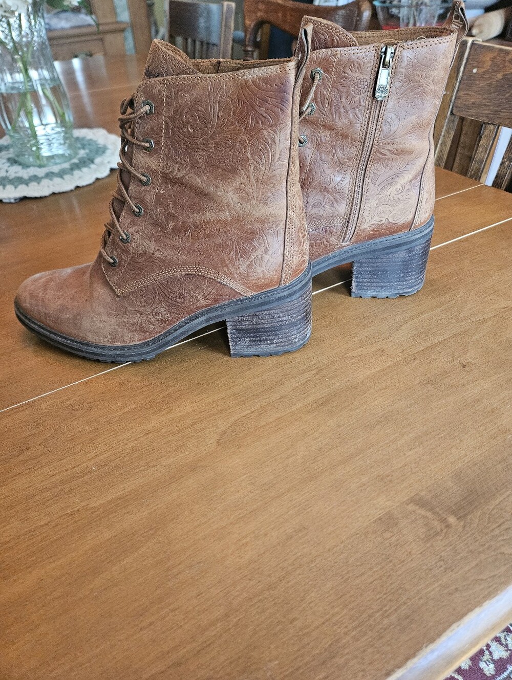 Timberland Embossed Floral Leather Boots